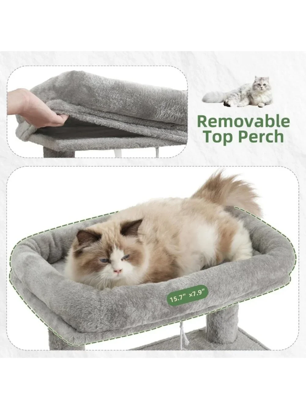Cozy 43.3'' Cat Tree Tower with Hammock, Scratching Post & Large Platform, Light